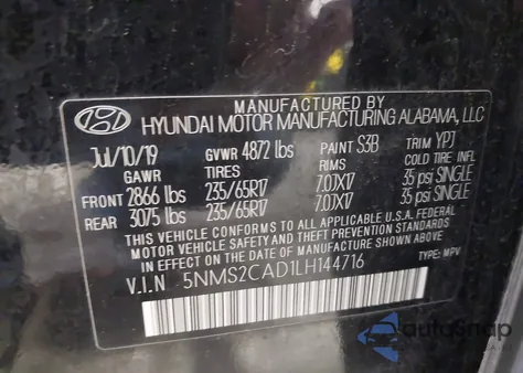 2020 Hyundai Santa Fe Se z USA, uszkodzony, nr VIN 5NMS2CAD1LH144716